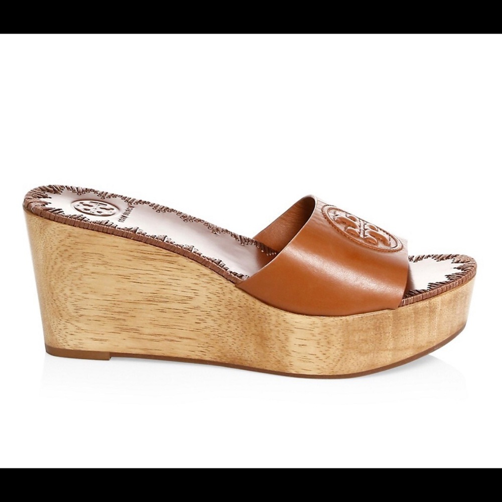 Tory Burch Brown Leather Wedge Sandals